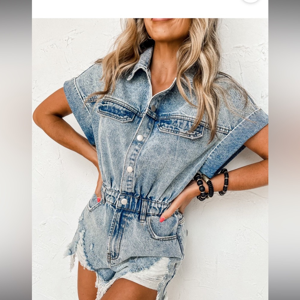 Distressed denim romper